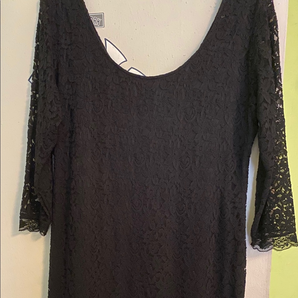 Black, right above the knee, lace dress